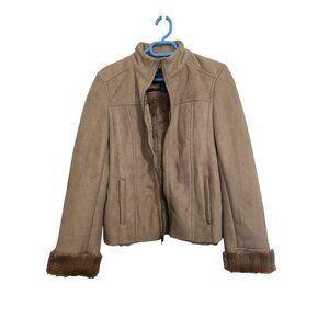 Womens Faux Suede & Fur Jacket By Austin Clothing Co. Size L Tan Camel